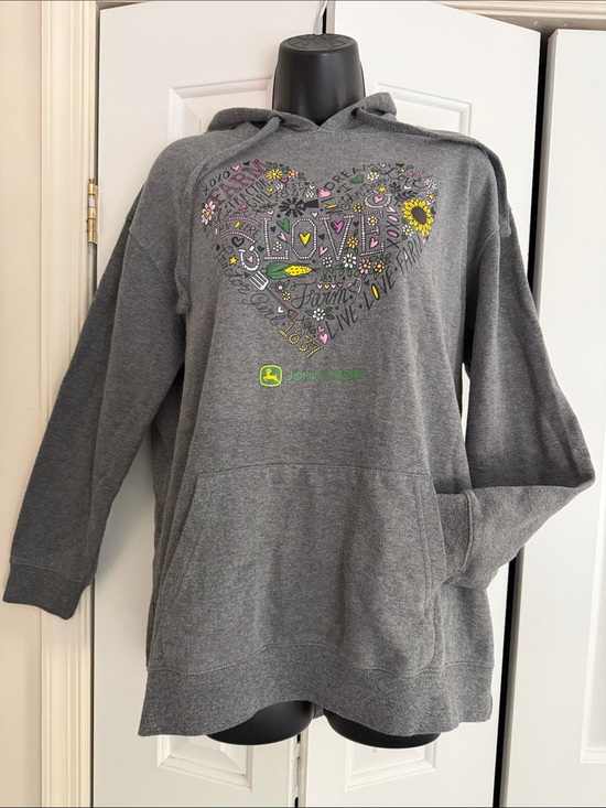 John Deere Tops - John Deere Gray Hoodie with Colorful Heart Graphic